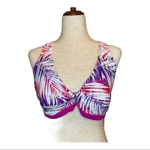 GO by Gossip Bikini Top Strappy Back Bralette Padded Multicolor Tropical Palm XL